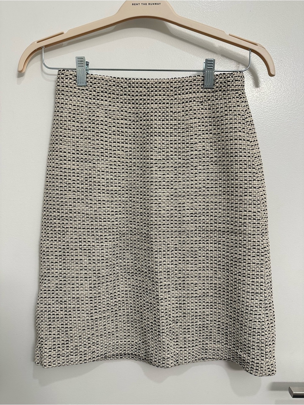 St. John Cream and Black Textured Knit Midi Skirt
